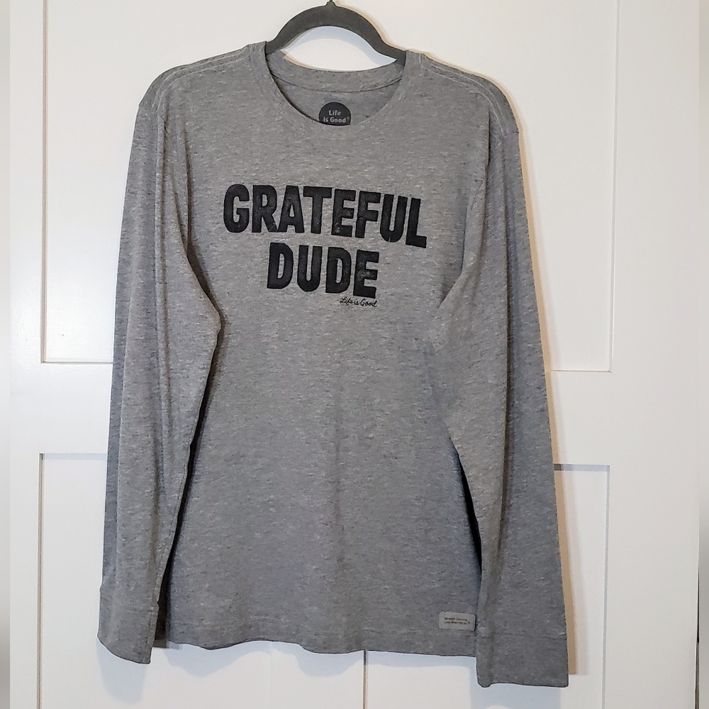 Life Is Good Grateful Dude Grey & Black Long Sleeve Tee Shirt Size Medium